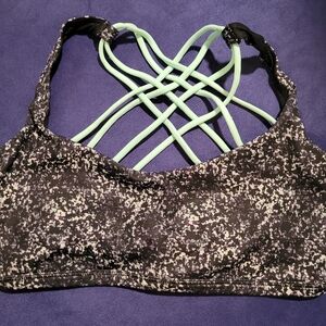 lululemon athletica Black Speckled Sports Bra with Mint Strappy Back